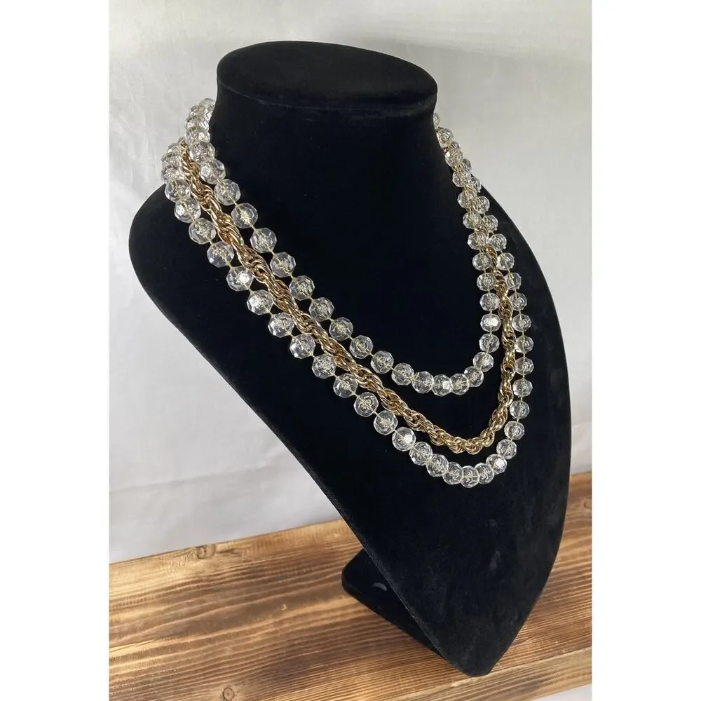 Vintage 1976 SARAH COVENTRY Golden Ice 3 Strand Necklace Lucite Bubble Beads